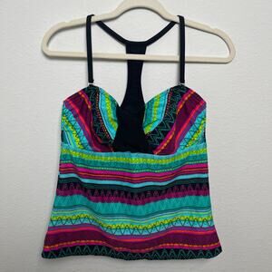 Athleta Tankini Swim Top 38 B/C Multicolor Tribal Print Racerback Shelf Bra